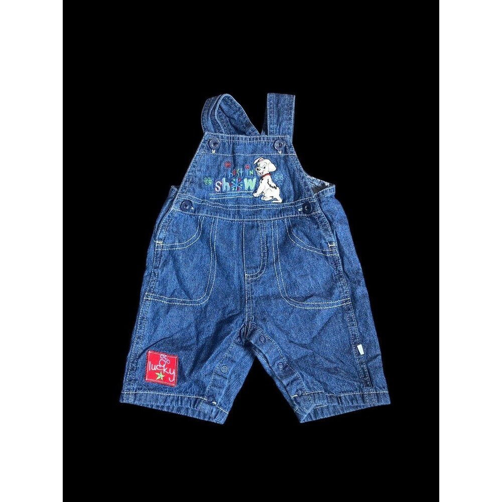 Vintage Disney 101 Dalmatians Lucky Embroidered Denim Jean Baby Overalls 0-3 Mo